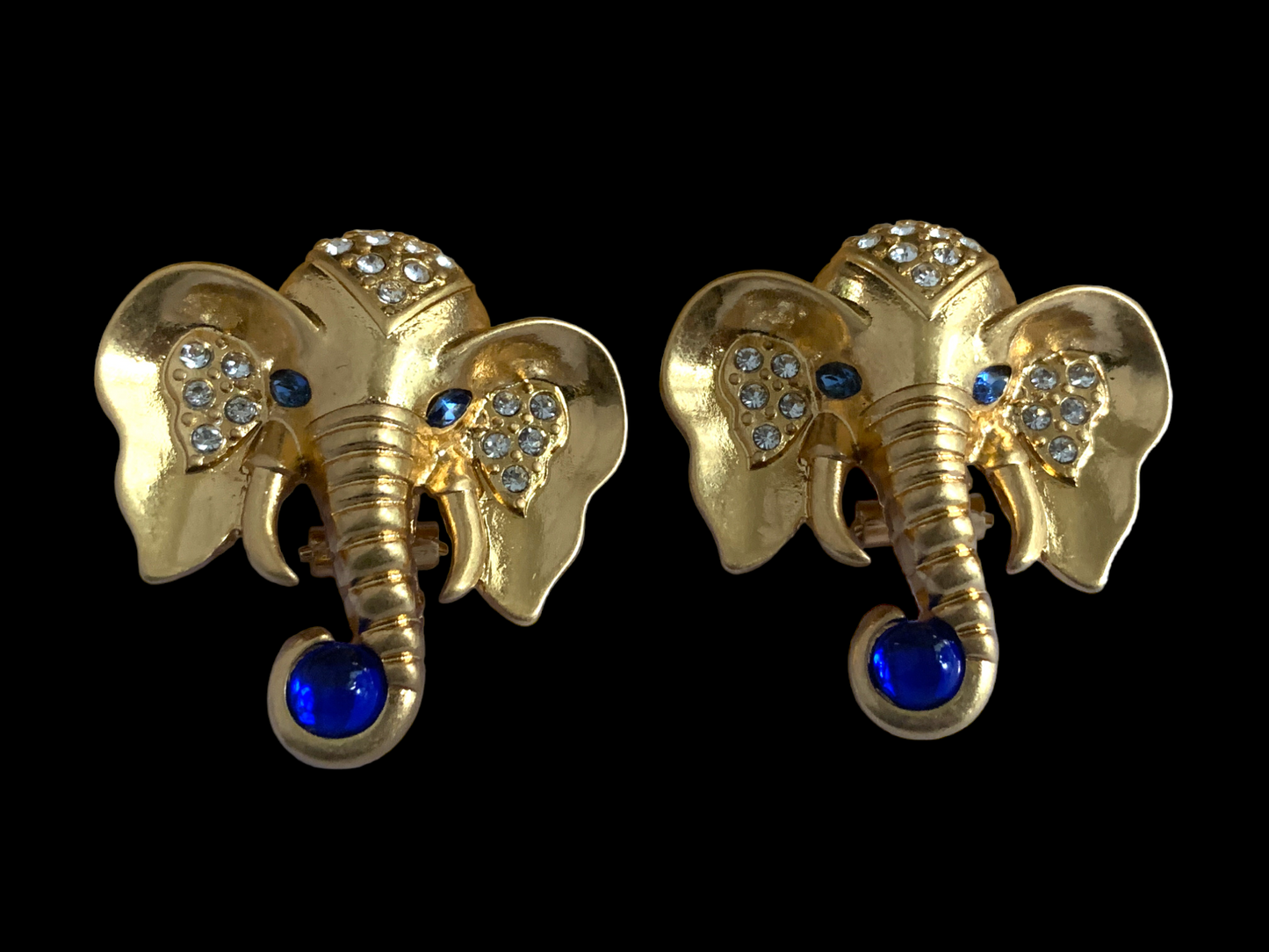 Blue Rhinestone Elephant Earrings
