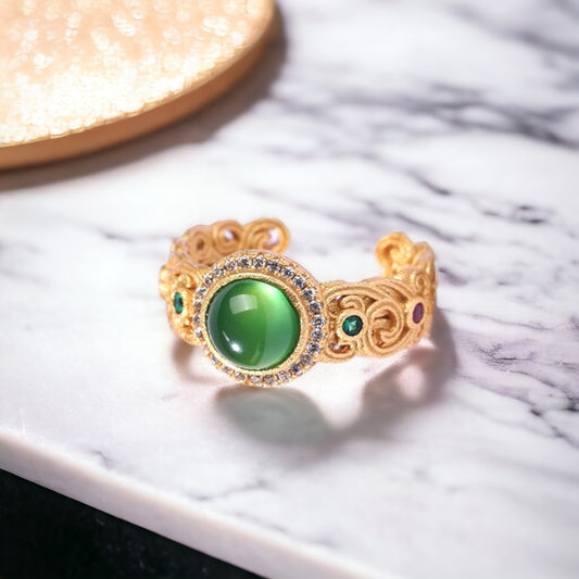 Chrysoprase Braided Design Open Band Ring