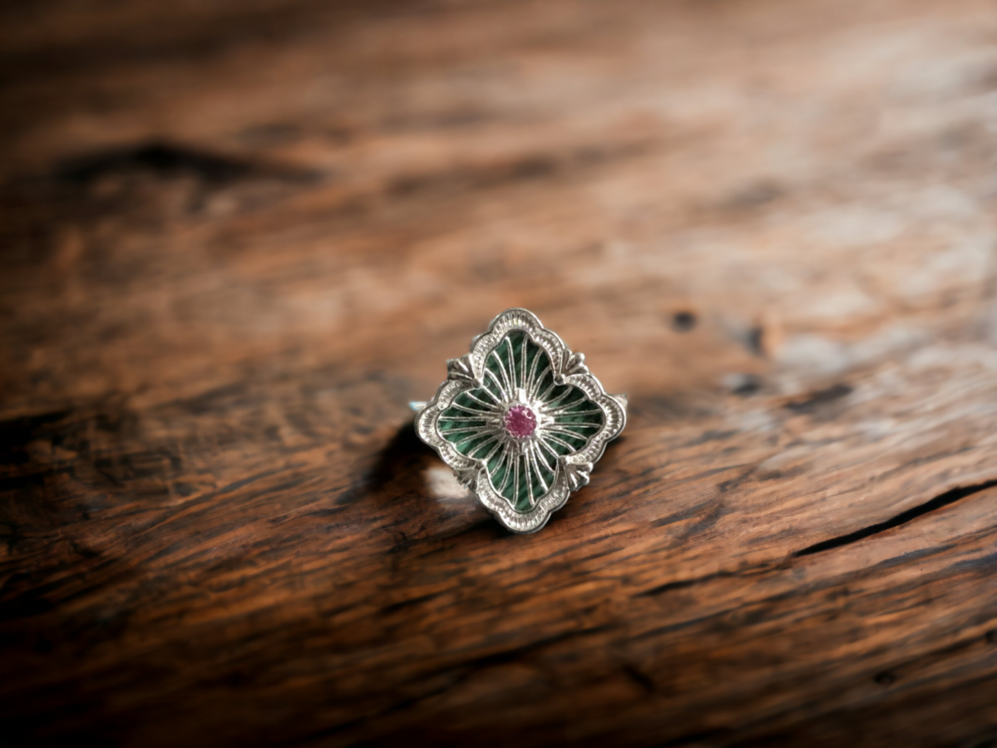 Four-leaf Clover Floral Green Statement Ring
