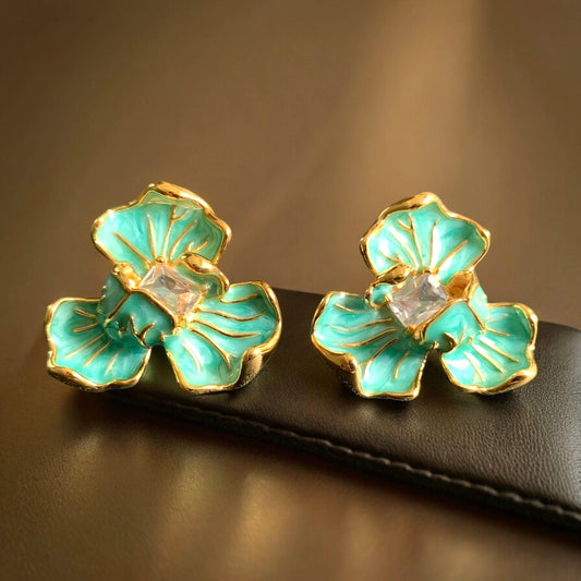 Iris Flower Enamel Statement Earrings
