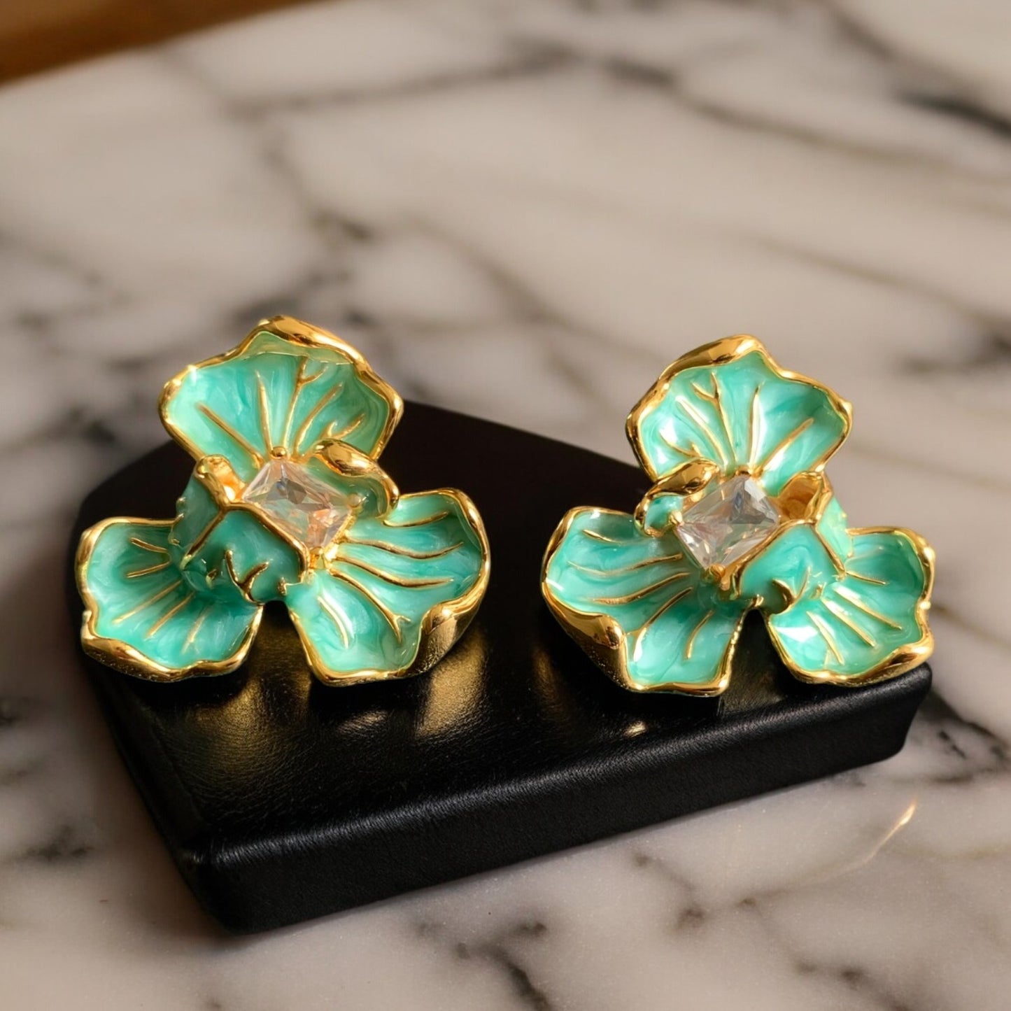 Iris Flower Enamel Statement Earrings