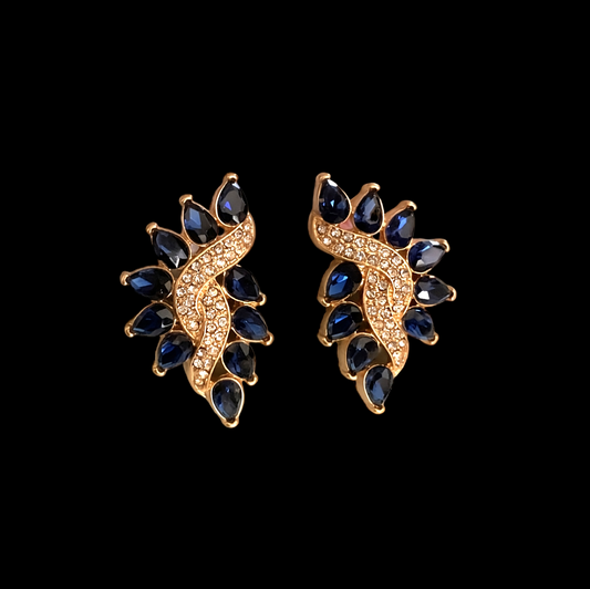 Blue Sparkly Leaf Shape Earrings