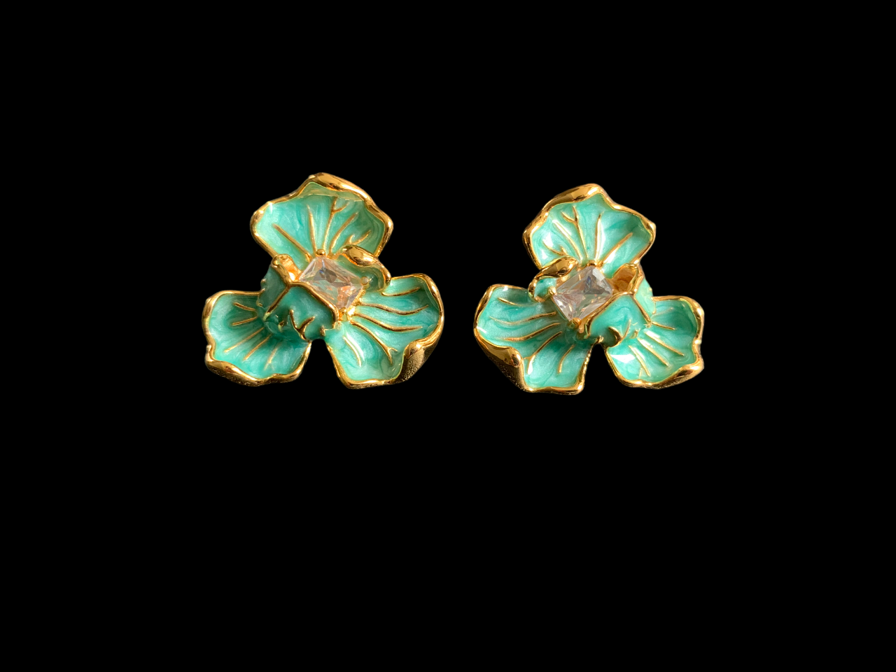 Iris Flower Enamel Statement Earrings