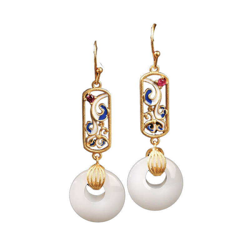 Vintage Design Donut Shape Enamel Statement Earrings