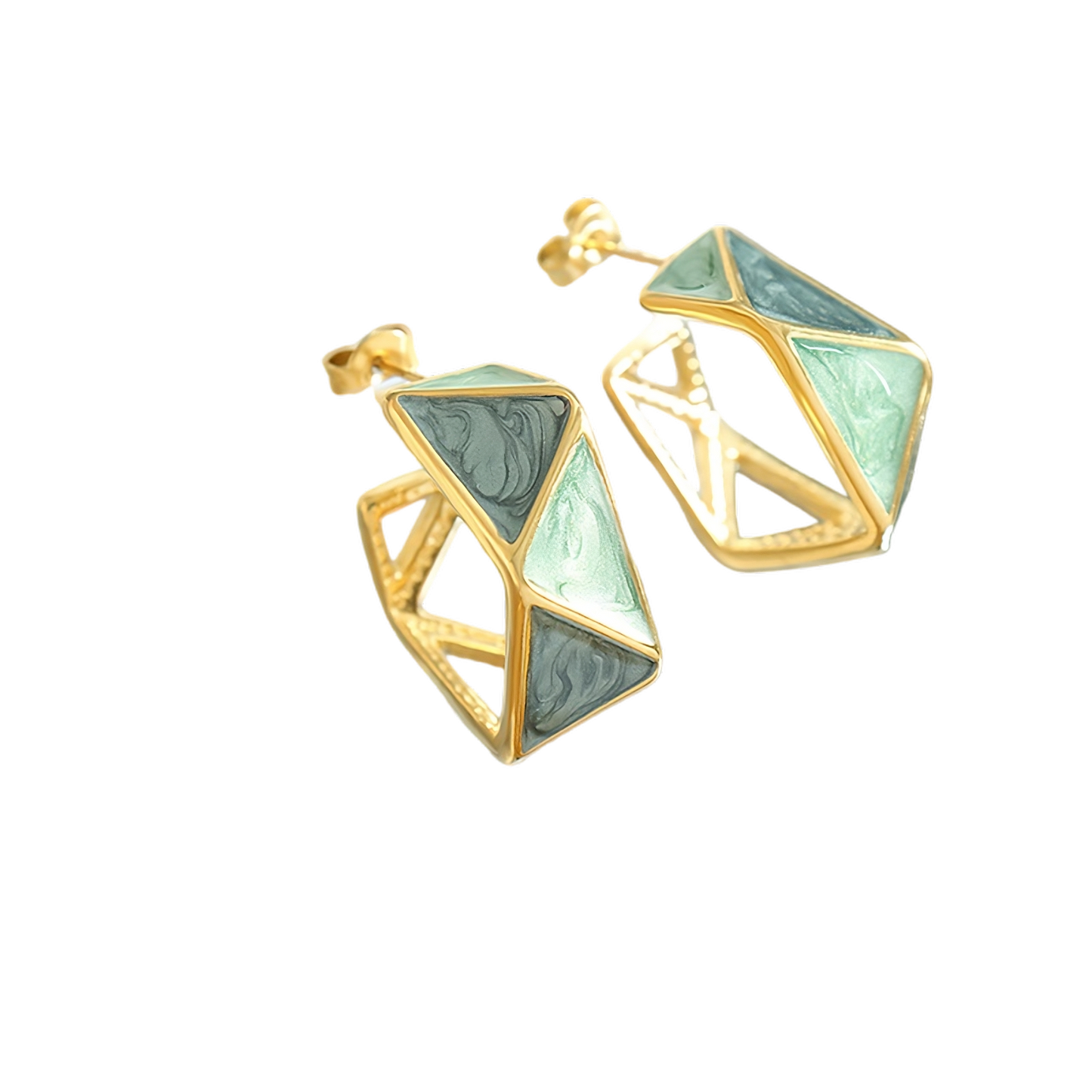 Geometric Green Enamel Stud Earrings