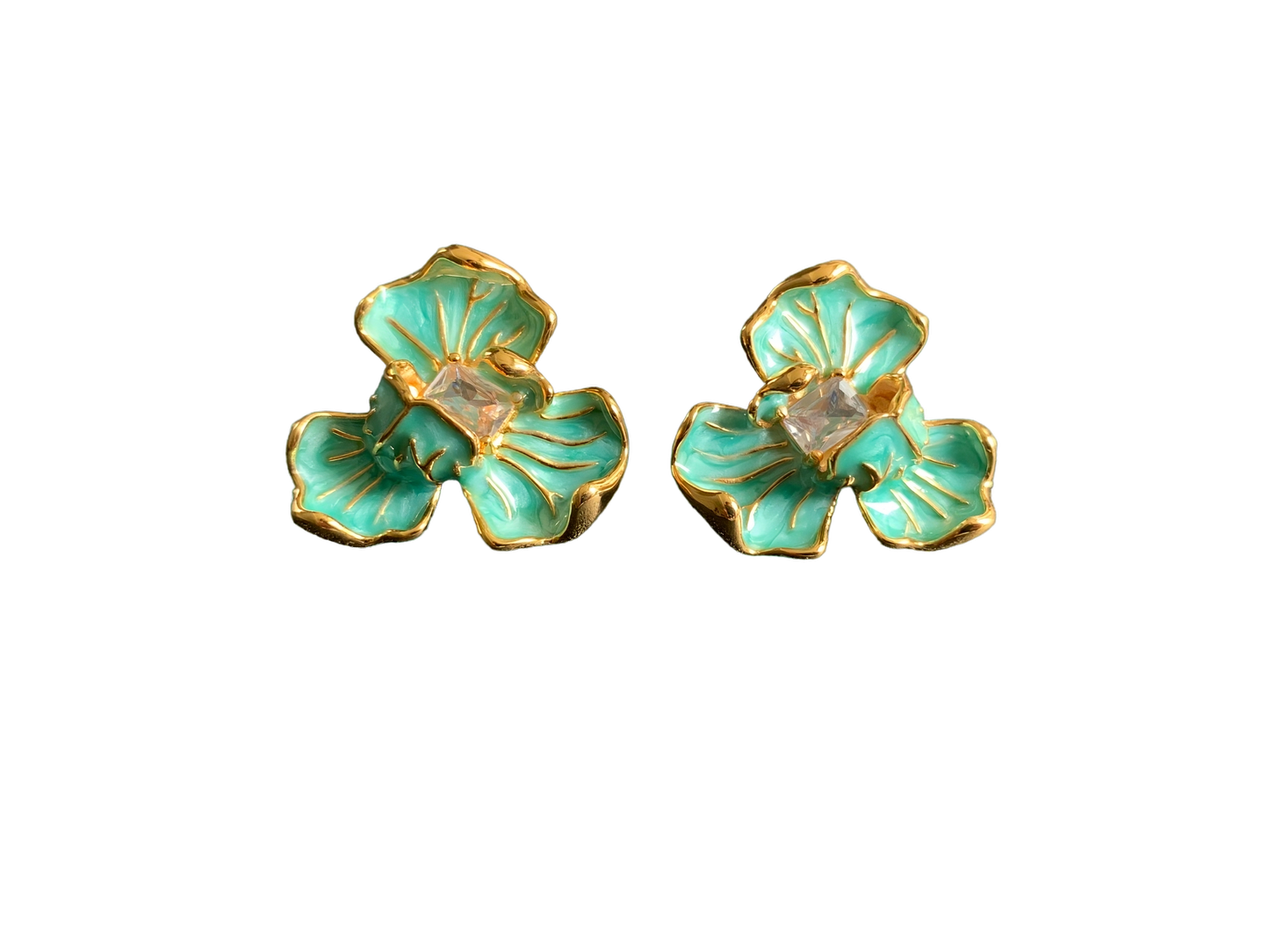 Iris Flower Enamel Statement Earrings