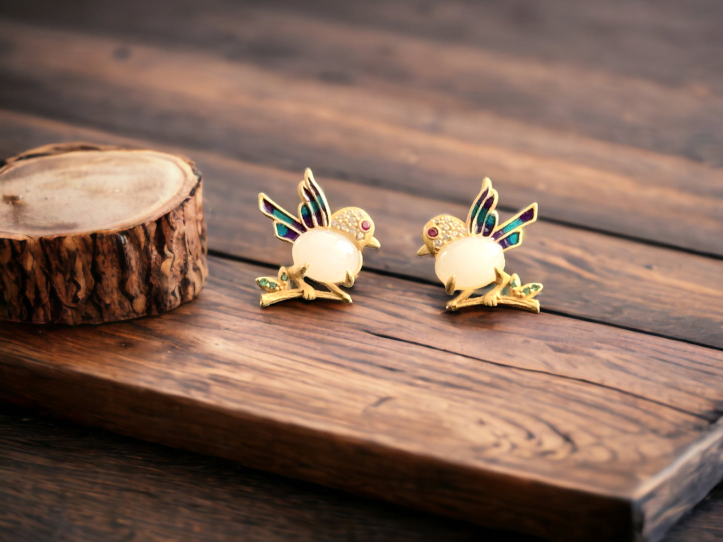 Magpie Enamel Stud Earrings