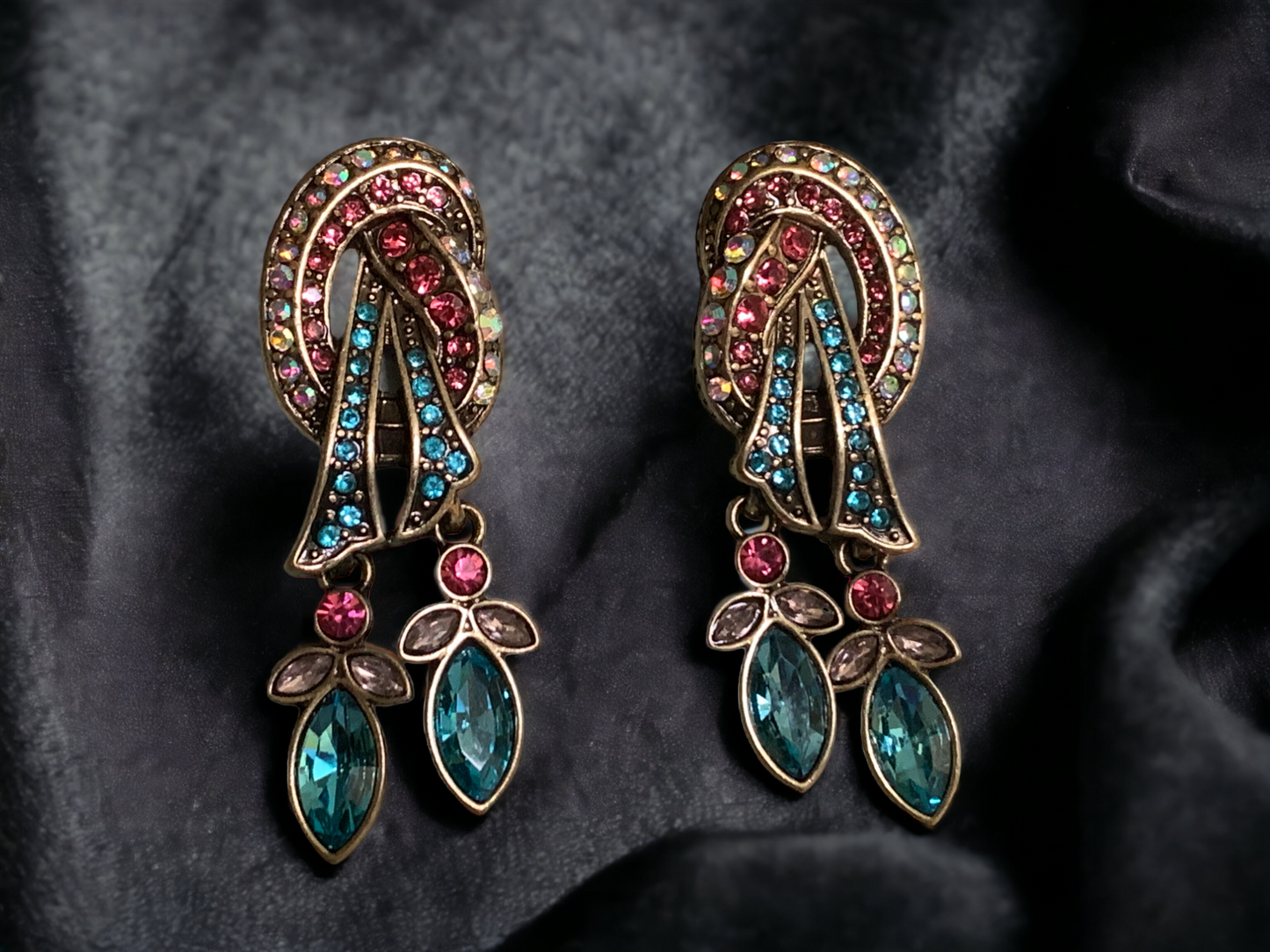Vintage-Inspired Crystal Drop Earrings in Antique Gold
