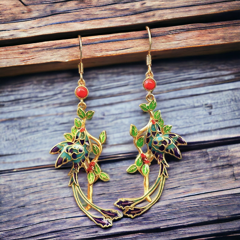 Enamel Phoenix Statement Earrings