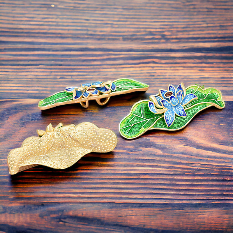 Cloisonne Lotus Flower Floral Statement Pendant