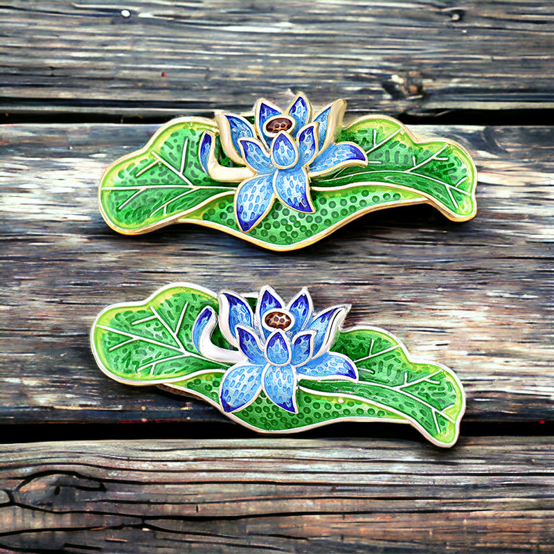 Cloisonne Lotus Flower Floral Statement Pendant