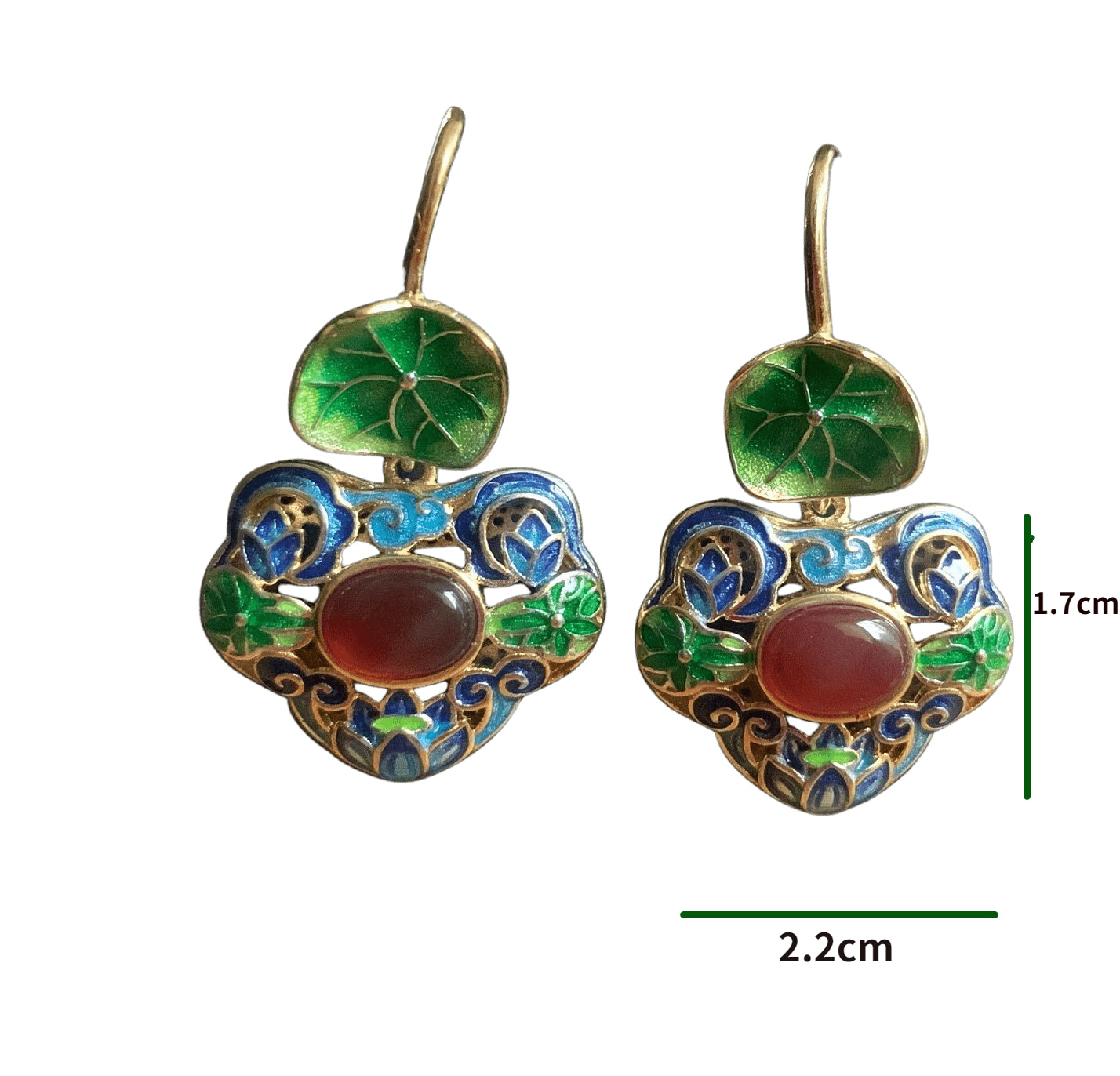 Cloisonne Lotus Leaf Floral Earrings