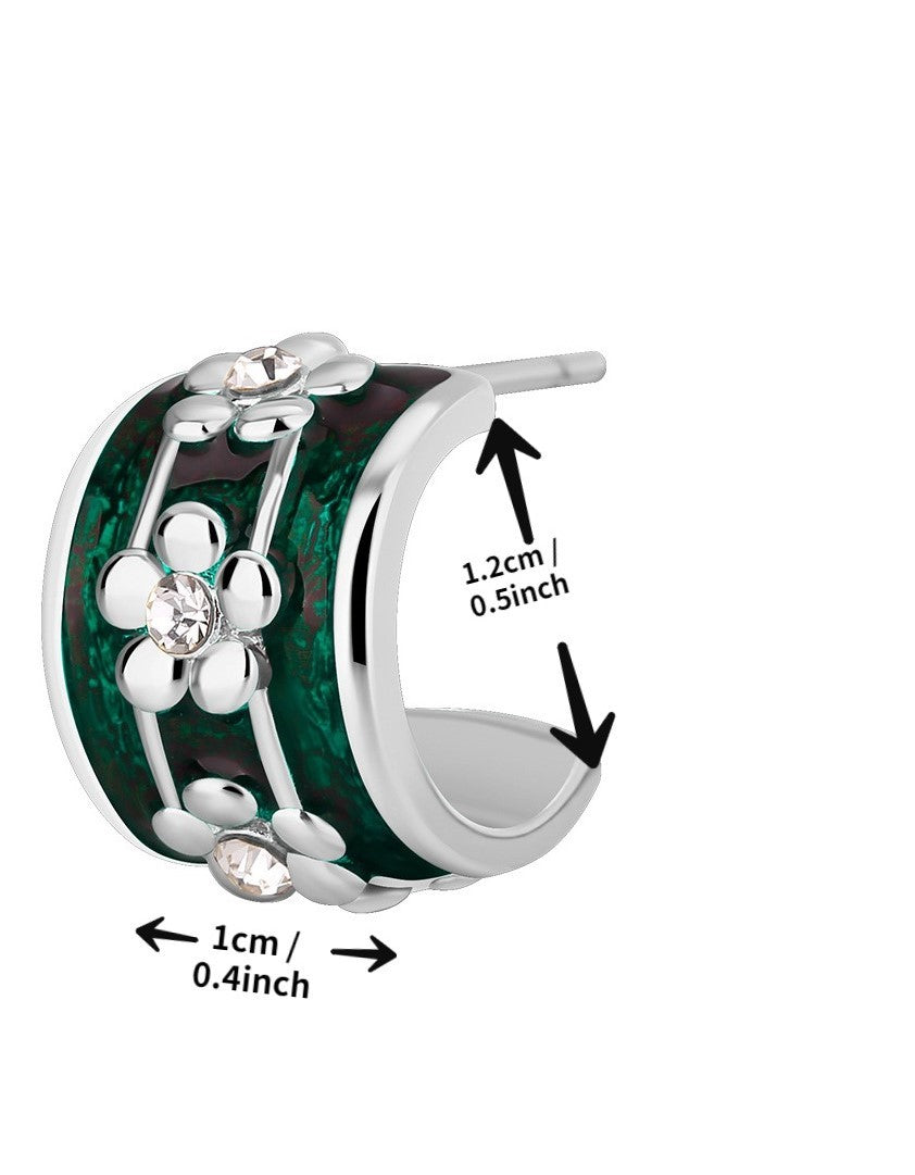 Green Enamel Flower Hoop Earrings