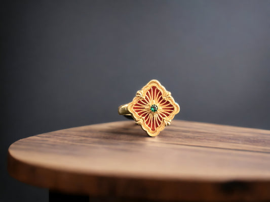 Floral Red Statement Ring