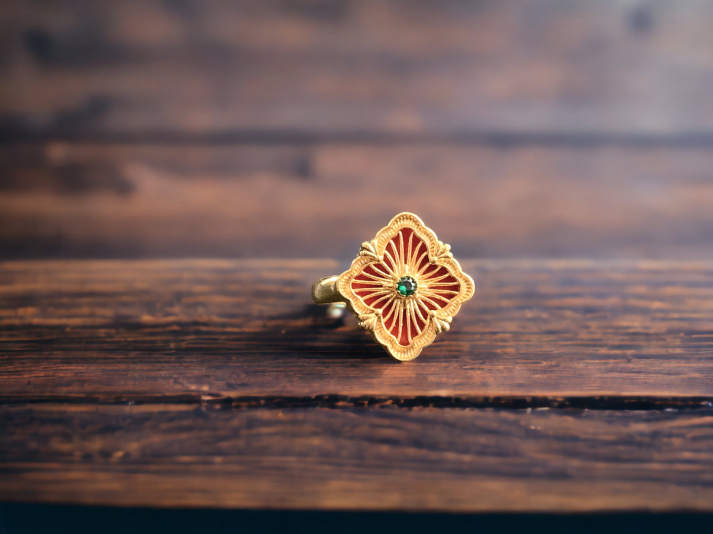 Floral Red Statement Ring