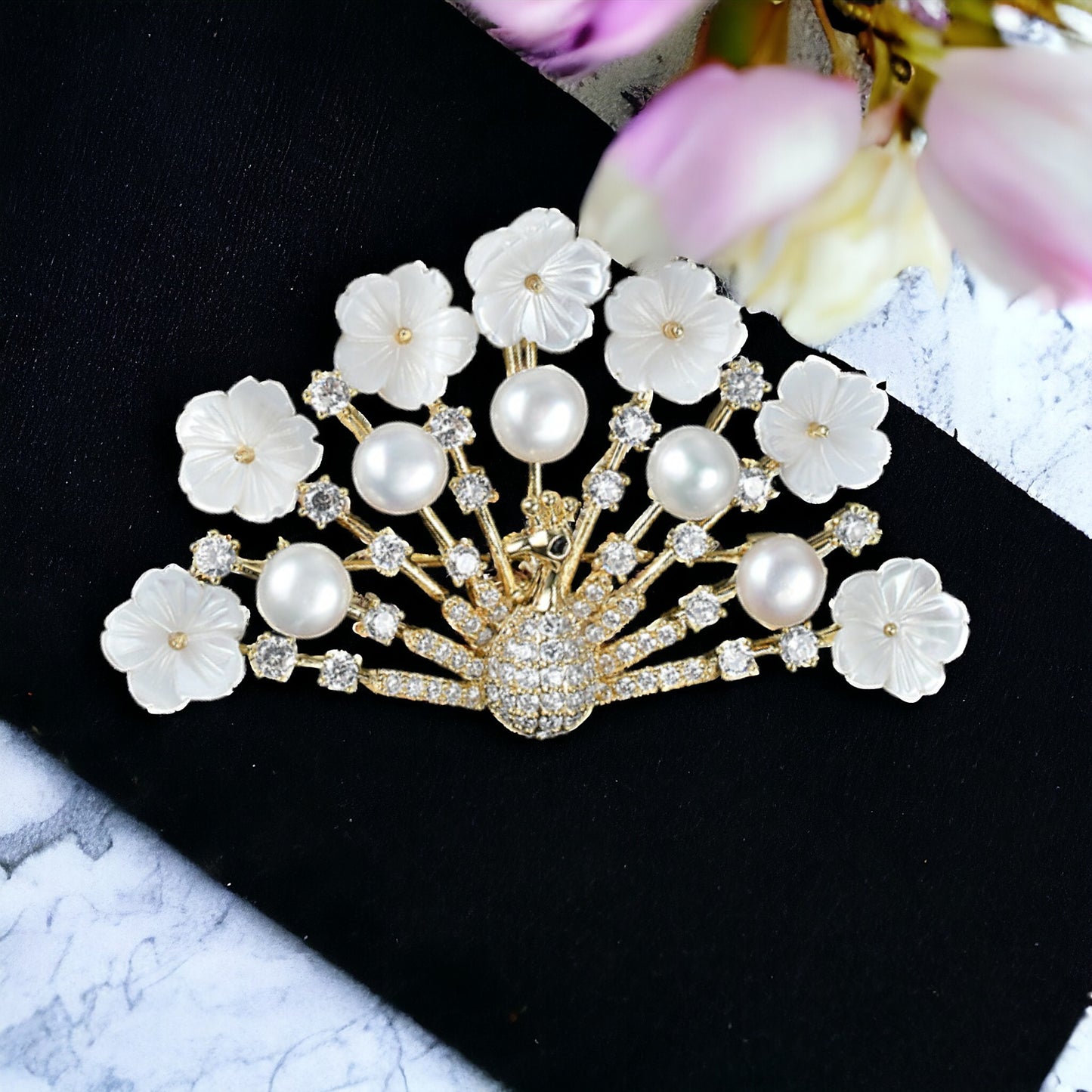 Peacock Floral Brooch
