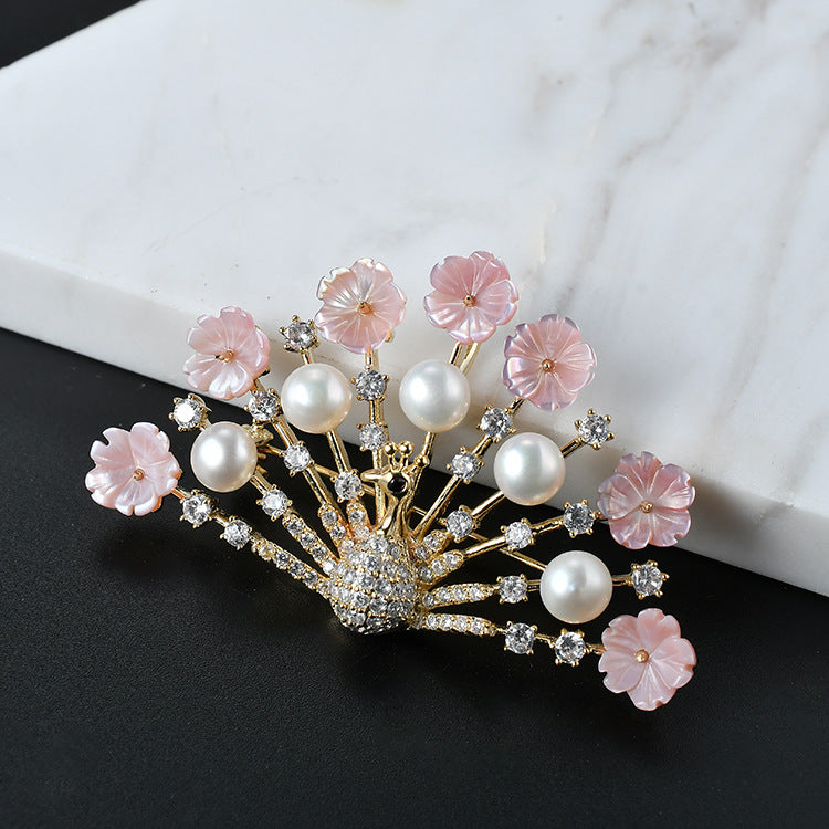 Peacock Floral Brooch