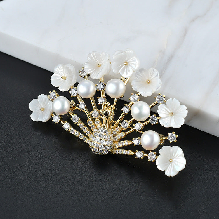 Peacock Floral Brooch