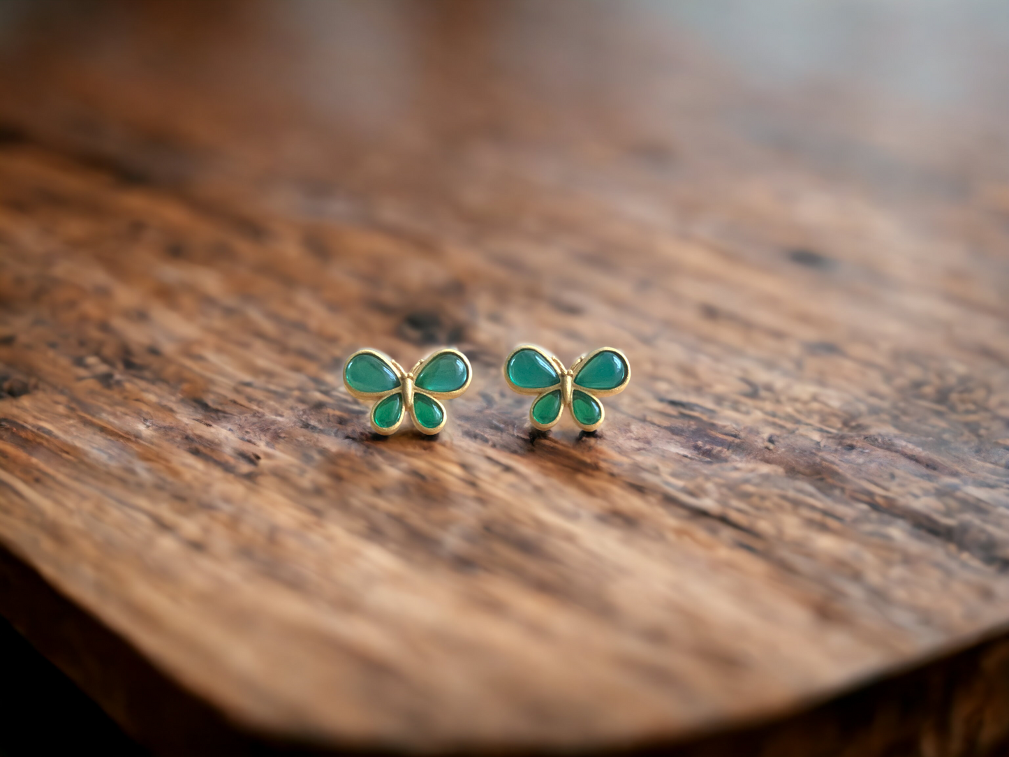 Butterfly Chrysoprase Green Stud Earrings