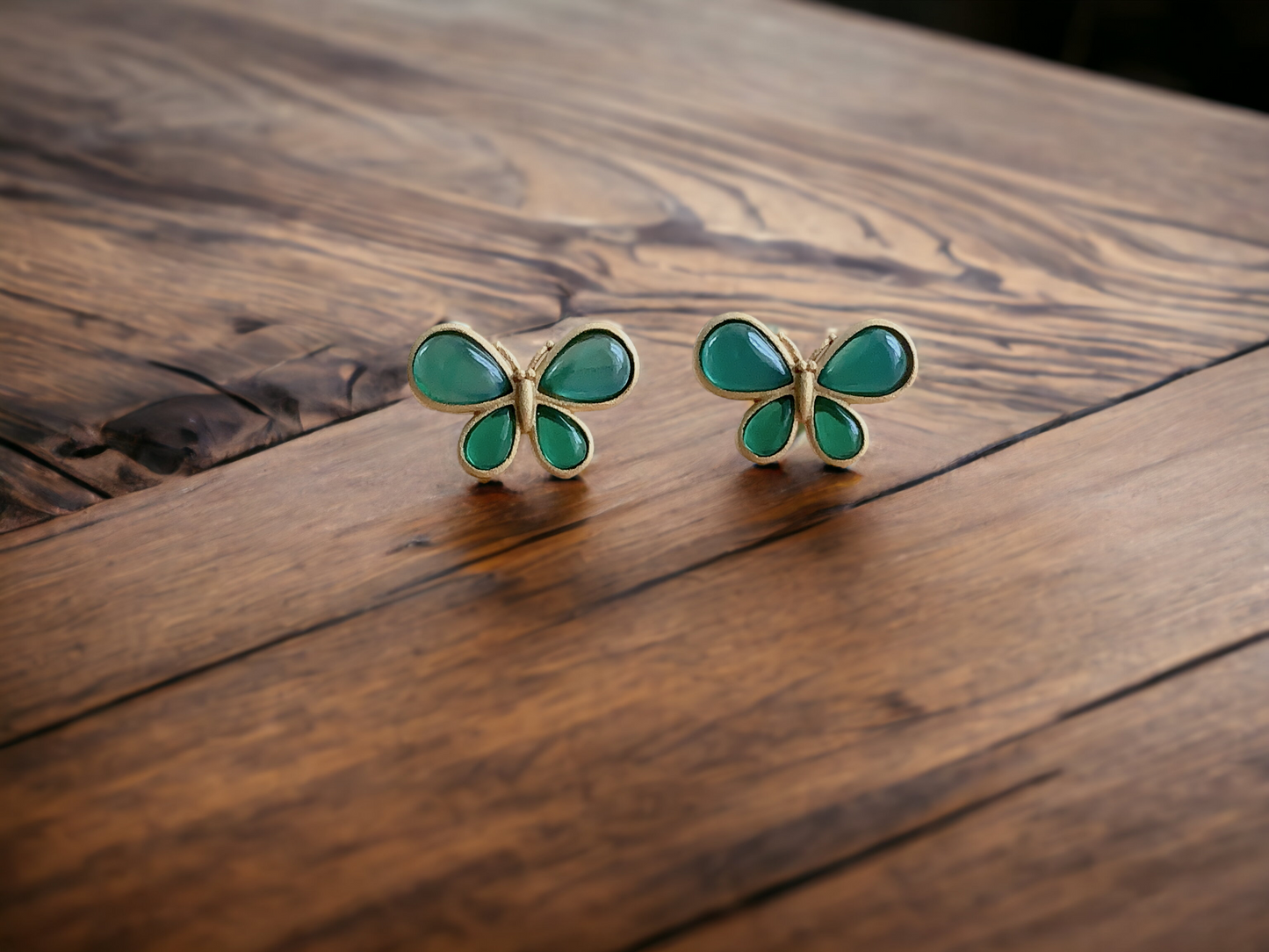 Butterfly Chrysoprase Green Stud Earrings