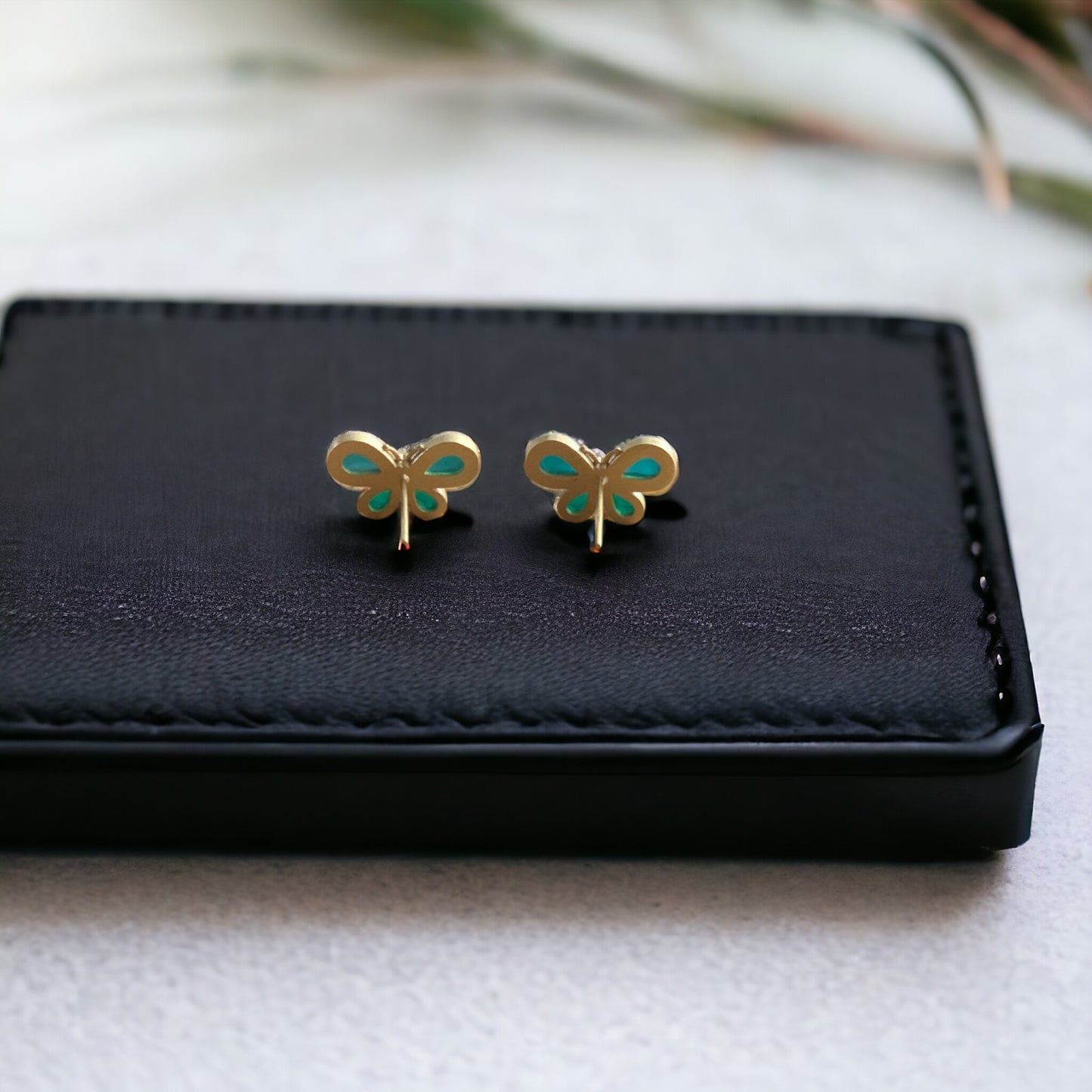 Butterfly Chrysoprase Green Stud Earrings
