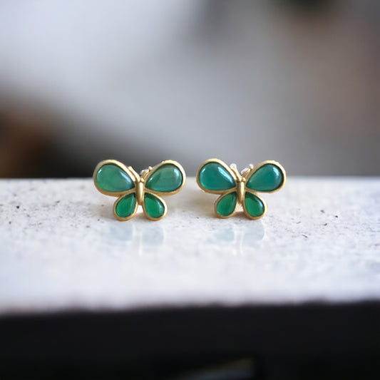 Butterfly Chrysoprase Green Stud Earrings