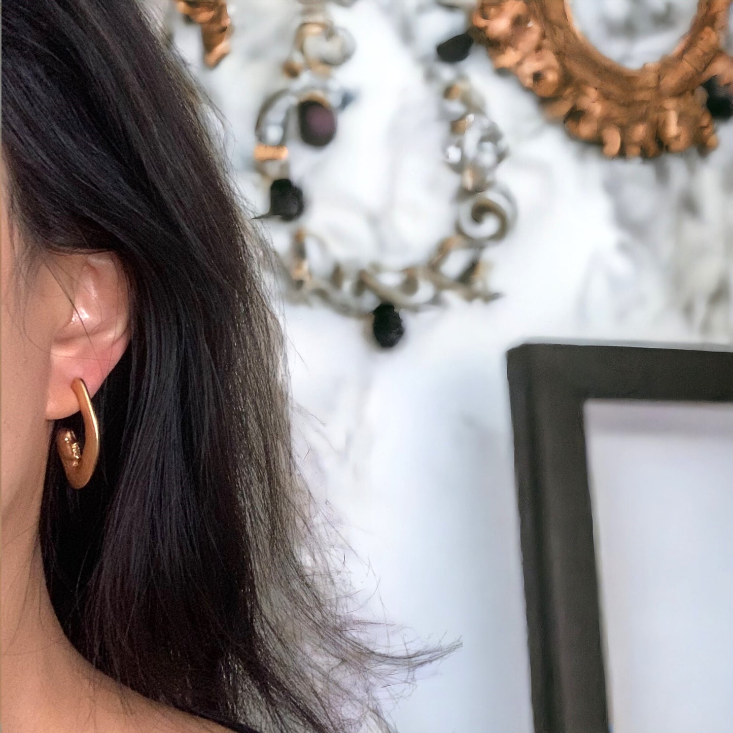 Art Deco Human Face Hoop Earrings