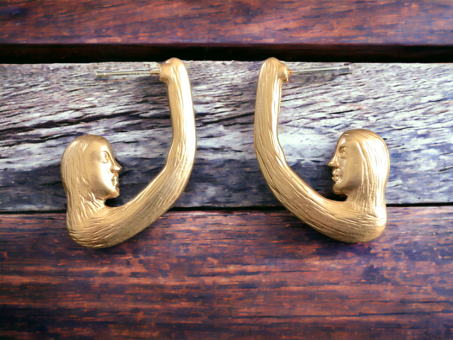 Art Deco Human Face Hoop Earrings