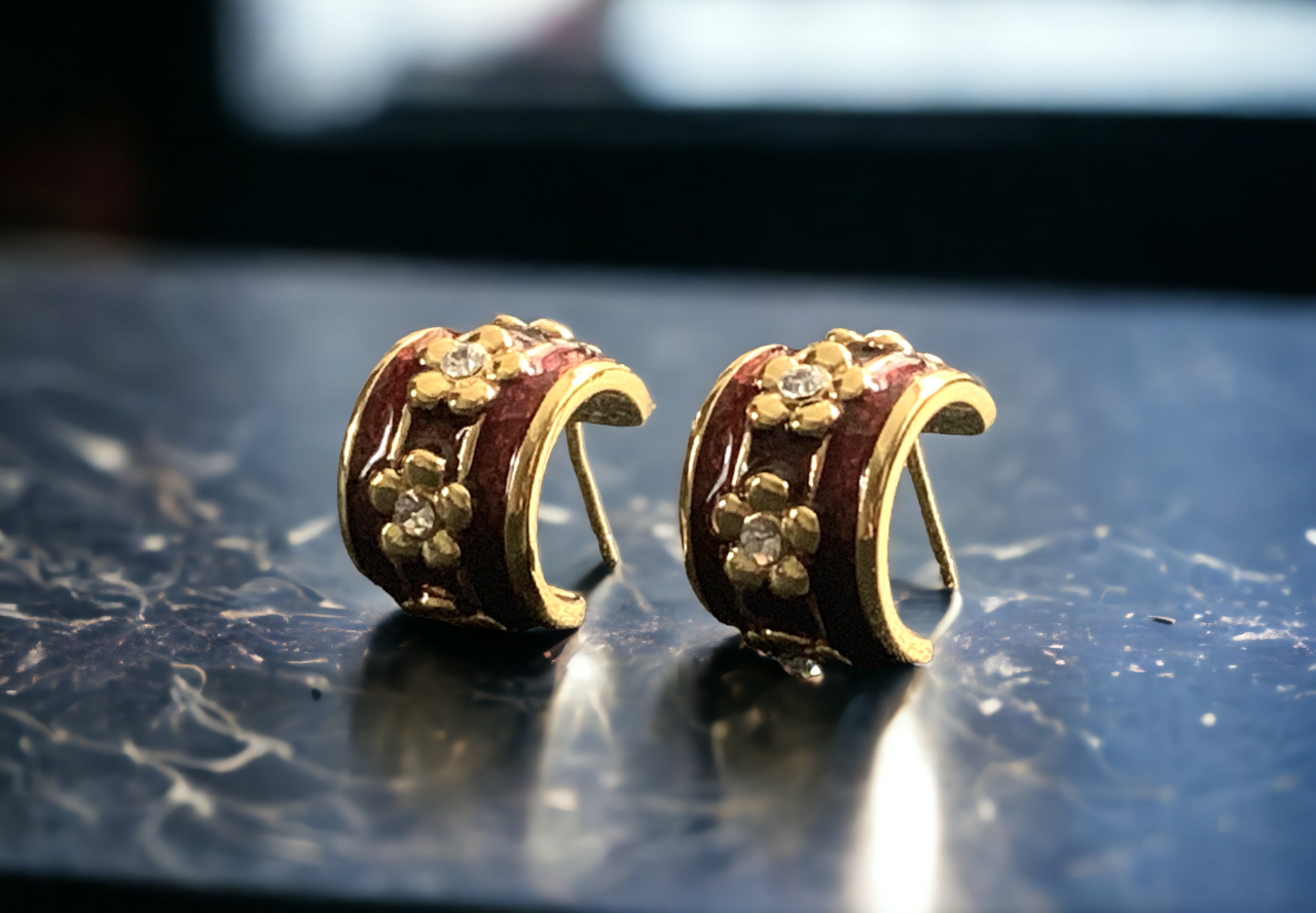 Floral Enamel Huggie Hoop Earring