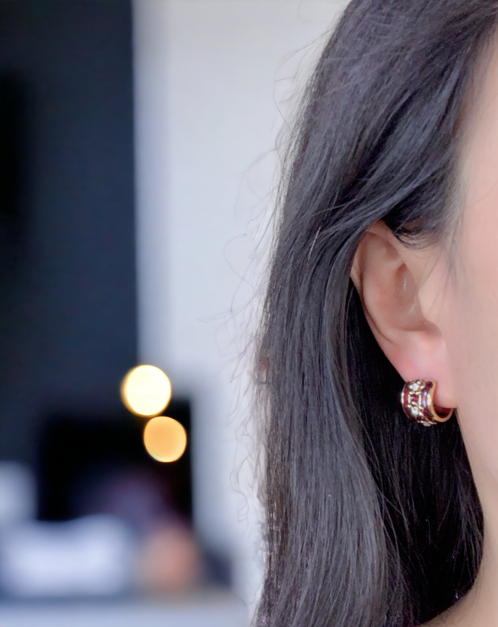 Floral Enamel Huggie Hoop Earring