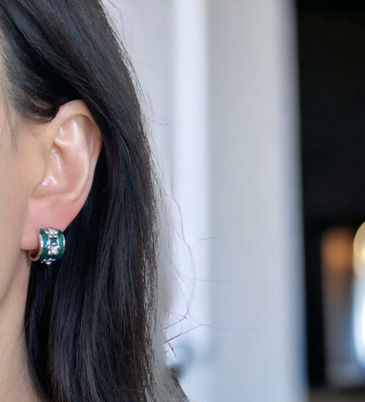 Green Enamel Flower Hoop Earrings