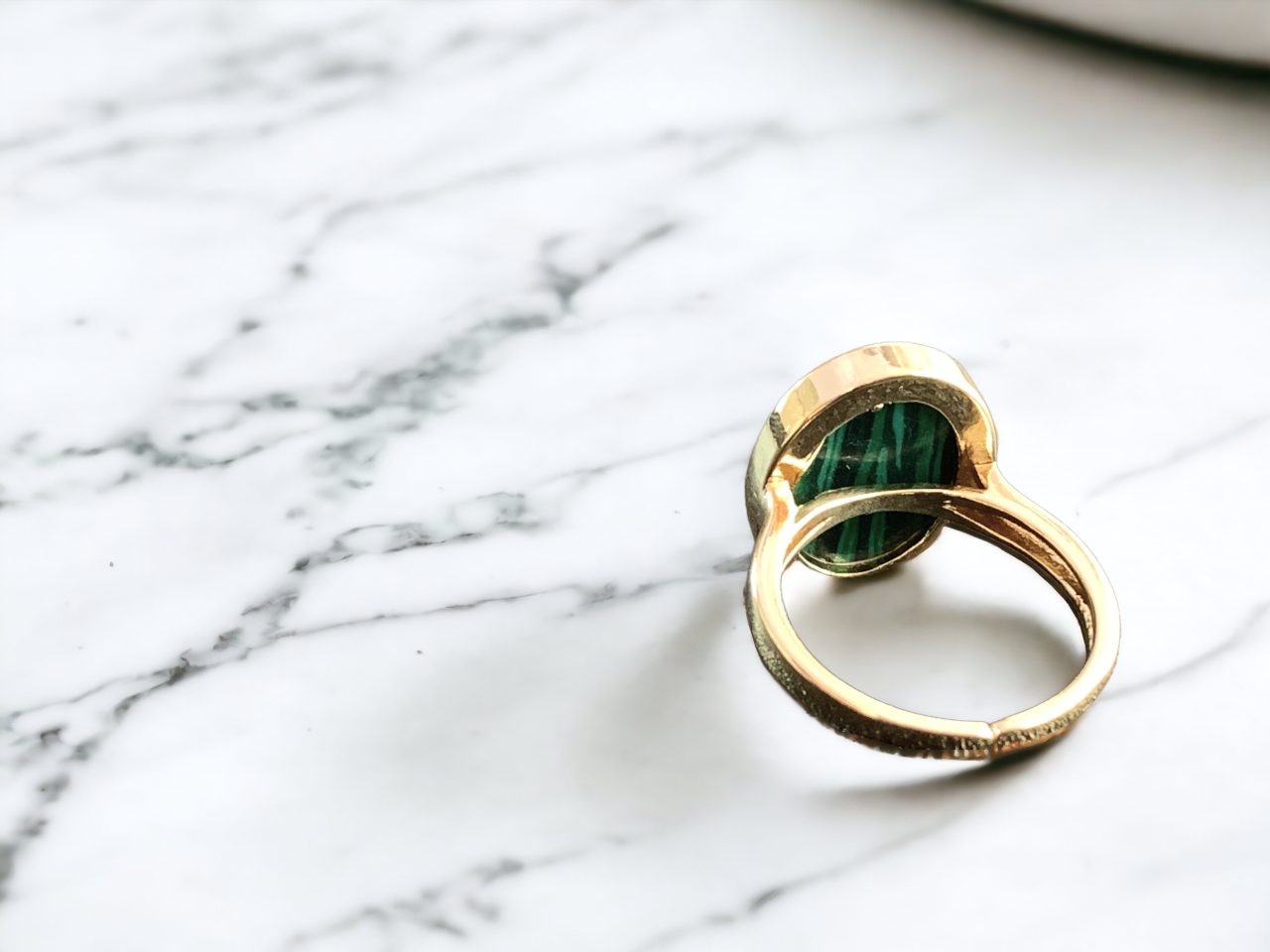 Natural Malachite Bee Signet Ring