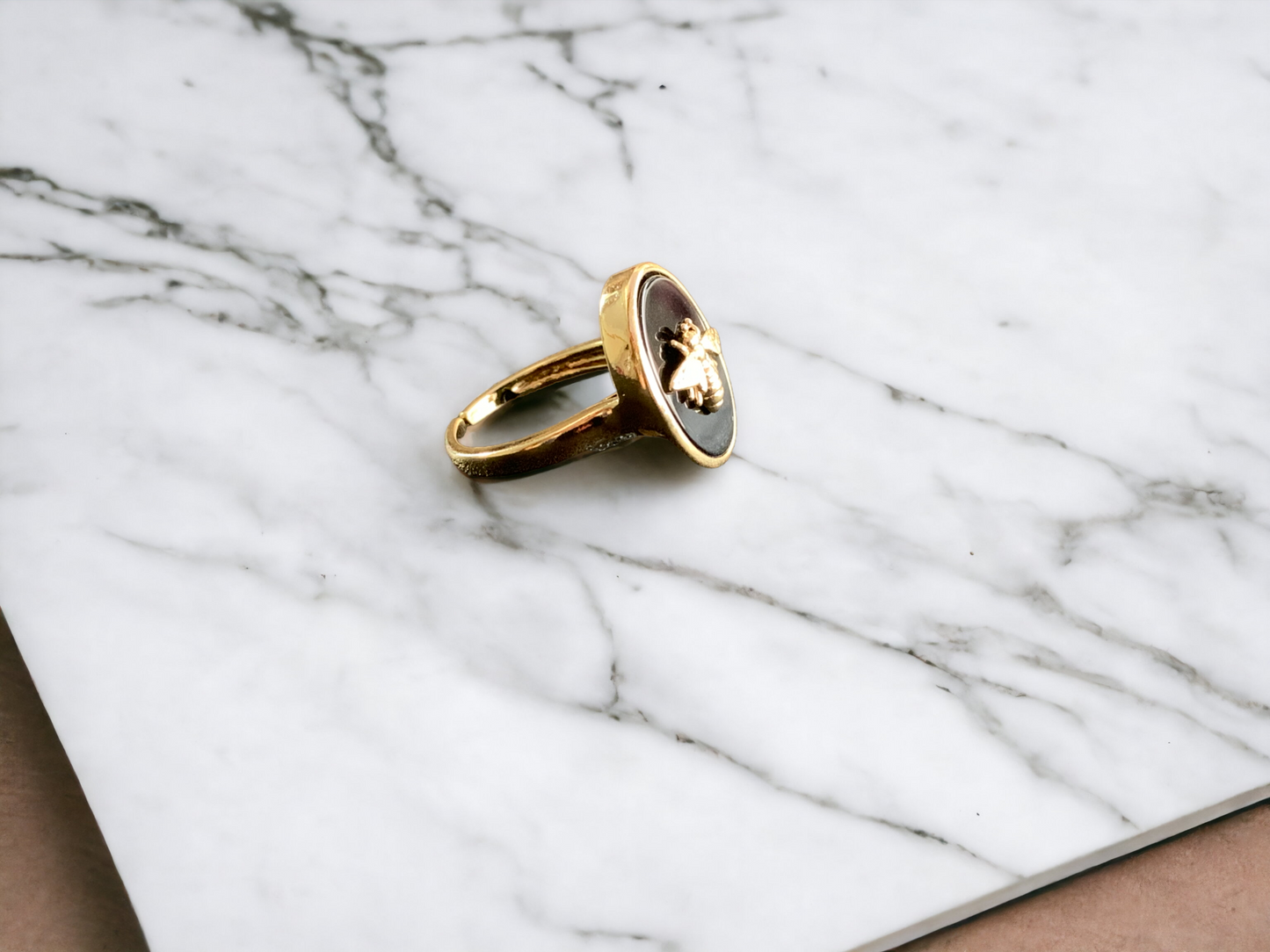 Black Obsidian Bee Signet Ring