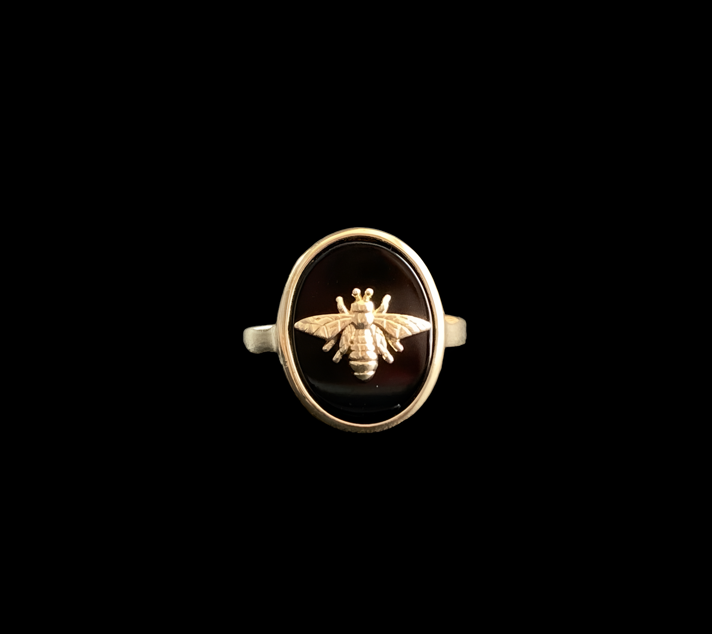 Black Obsidian Bee Signet Ring