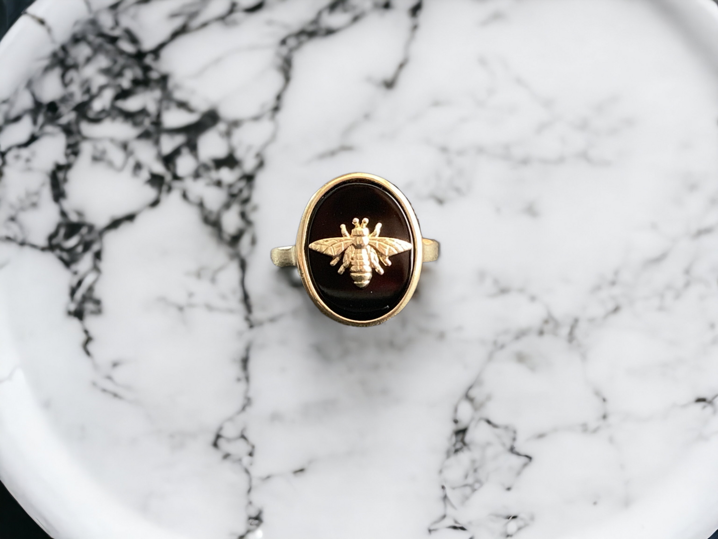 Black Obsidian Bee Signet Ring