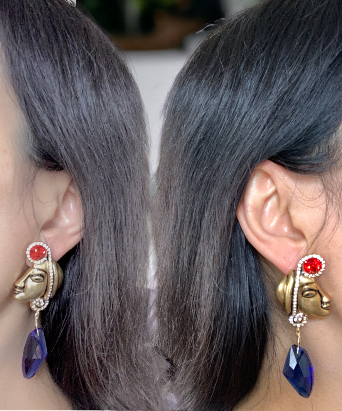 Native American Indian Woman Face Statement Earrings