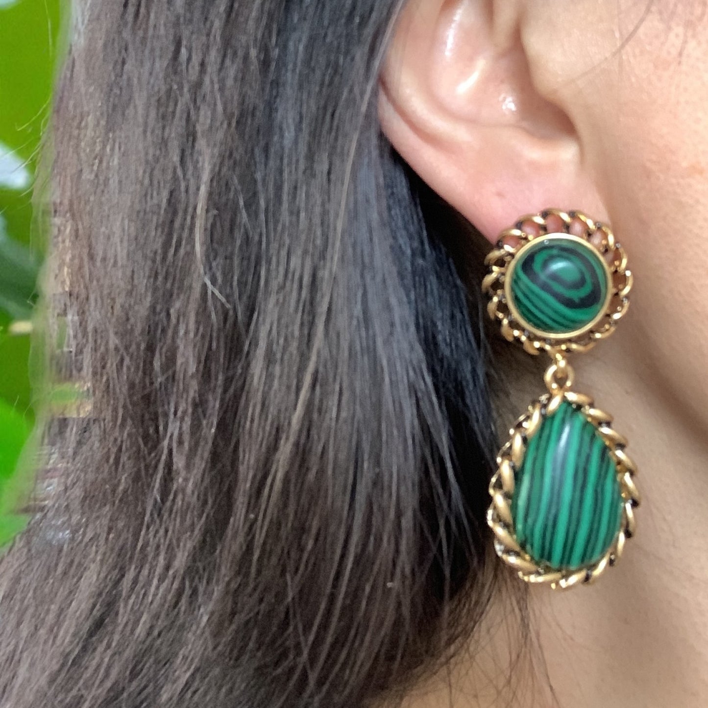 Natural Malachite Statement Earrings