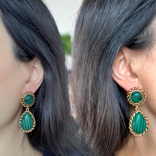 Natural Malachite Statement Earrings