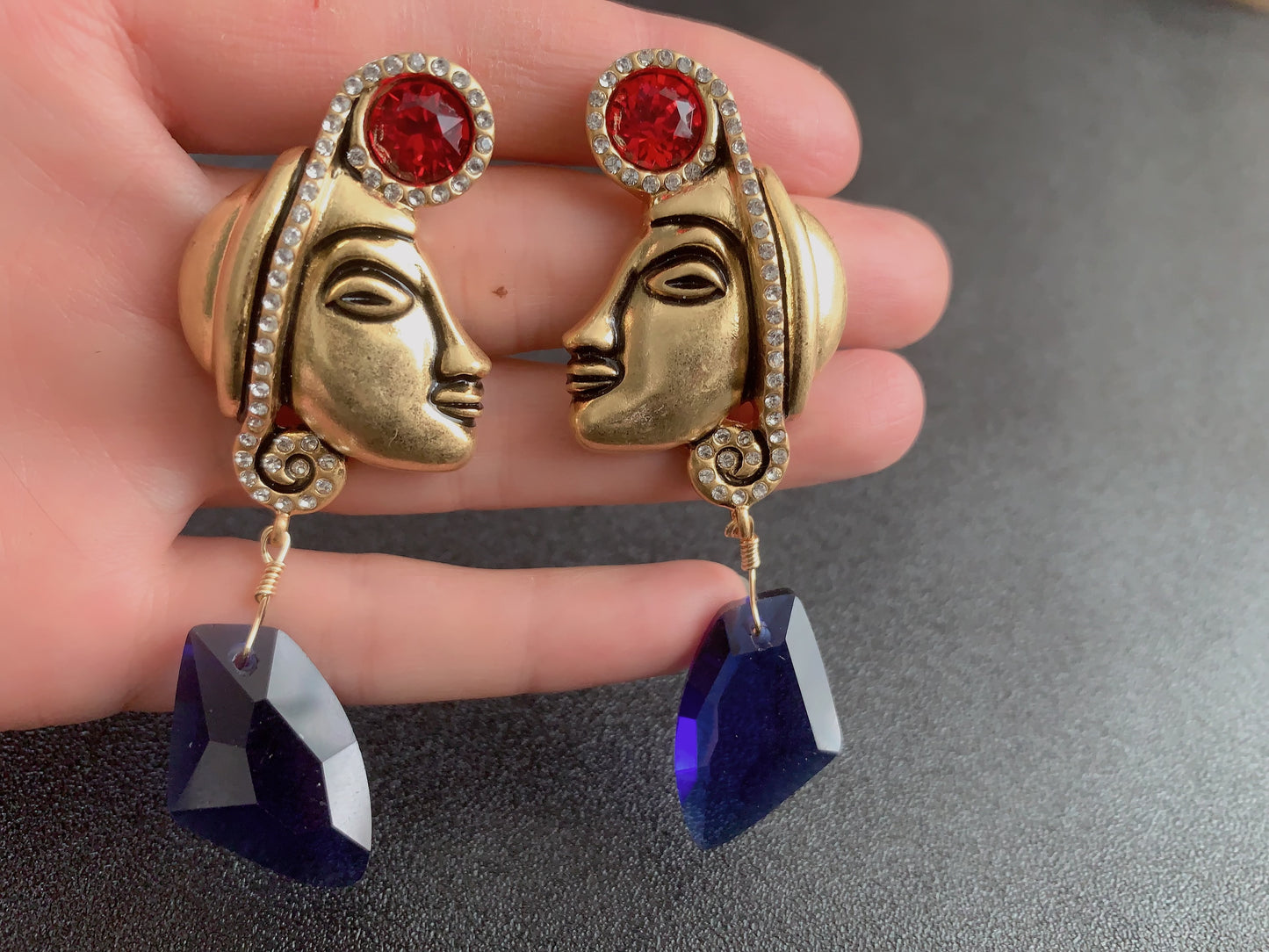 Native American Indian Woman Face Statement Earrings