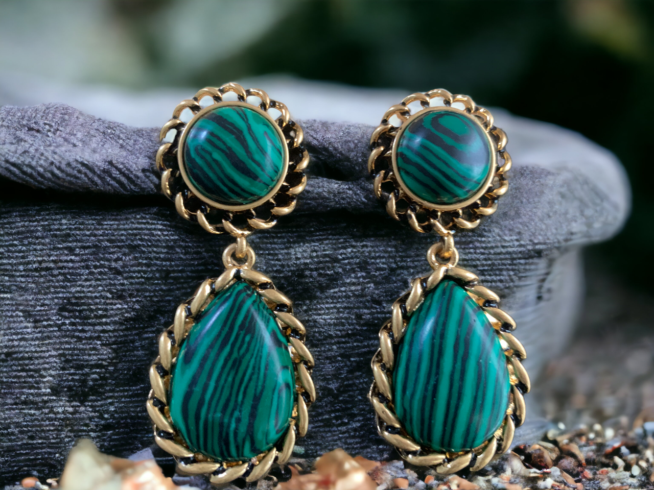 Natural Malachite Statement Earrings