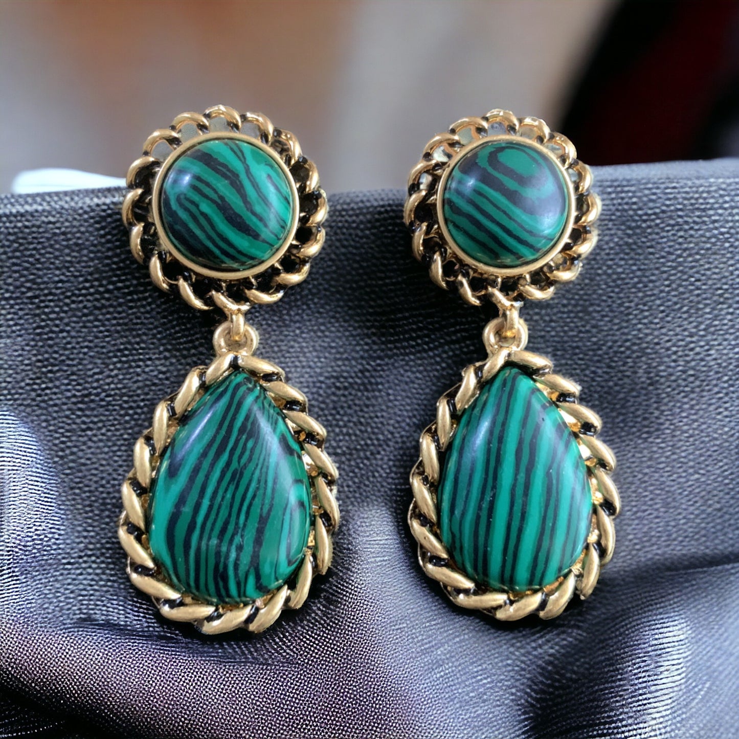 Natural Malachite Statement Earrings