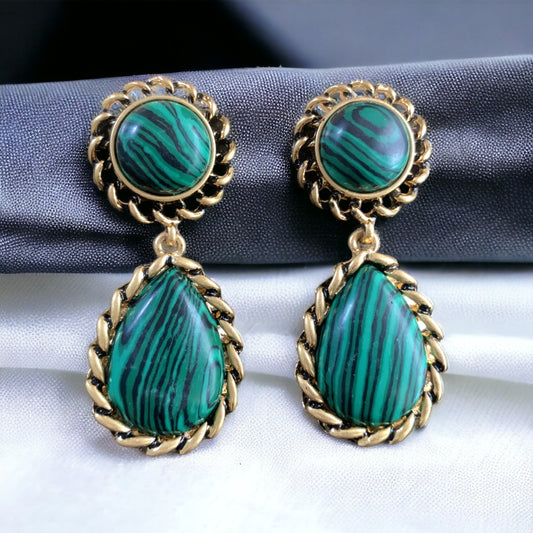 Natural Malachite Statement Earrings