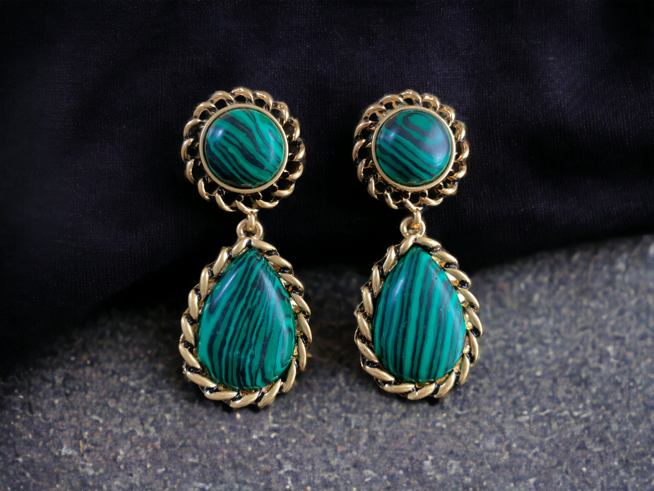 Natural Malachite Statement Earrings