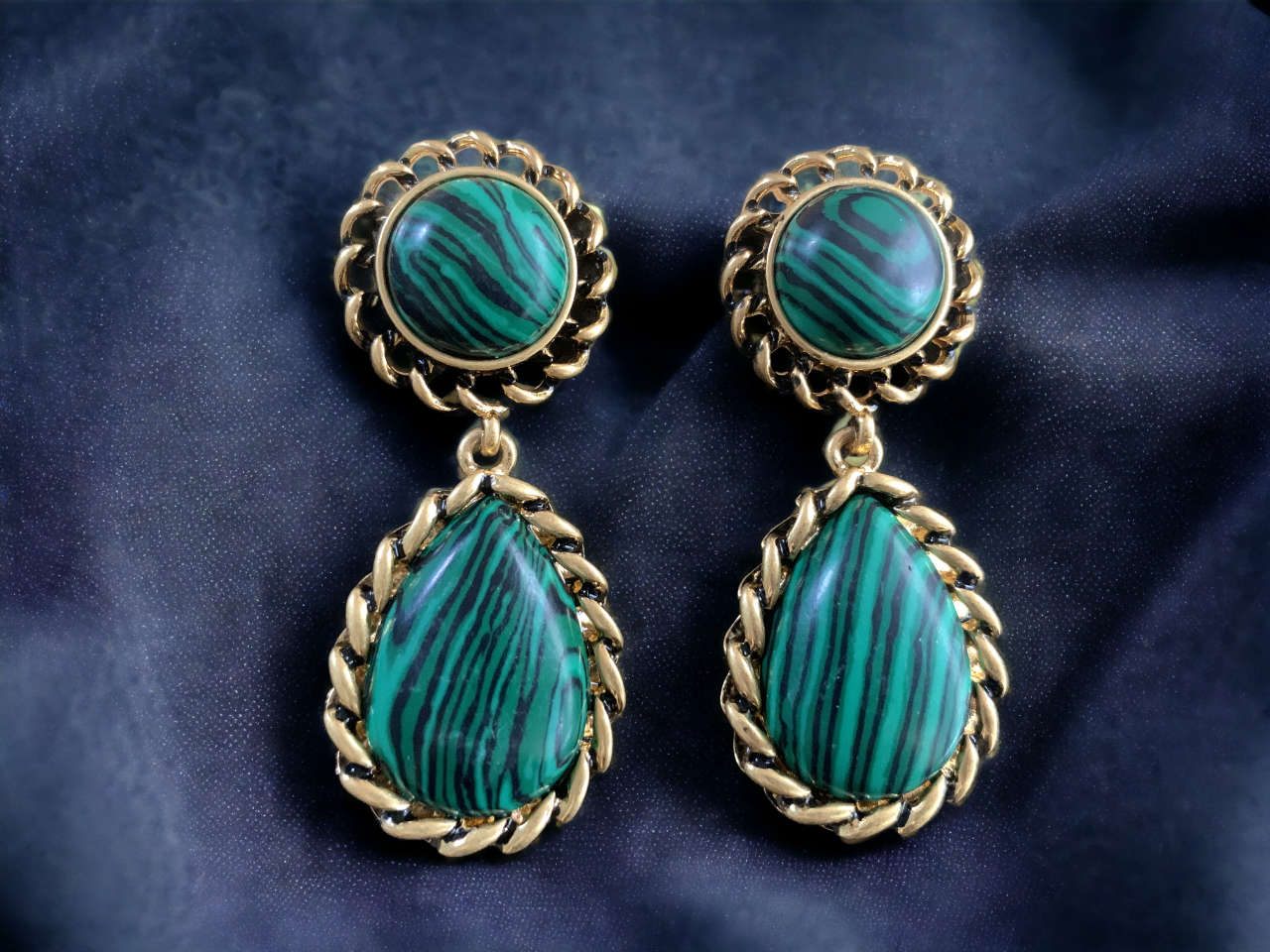 Natural Malachite Statement Earrings