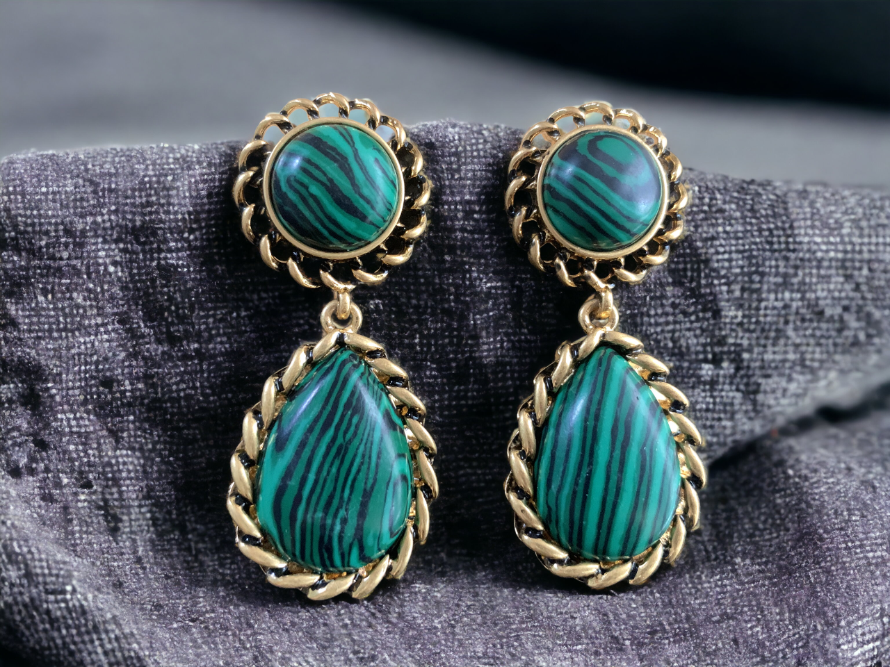 Natural Malachite Statement Earrings