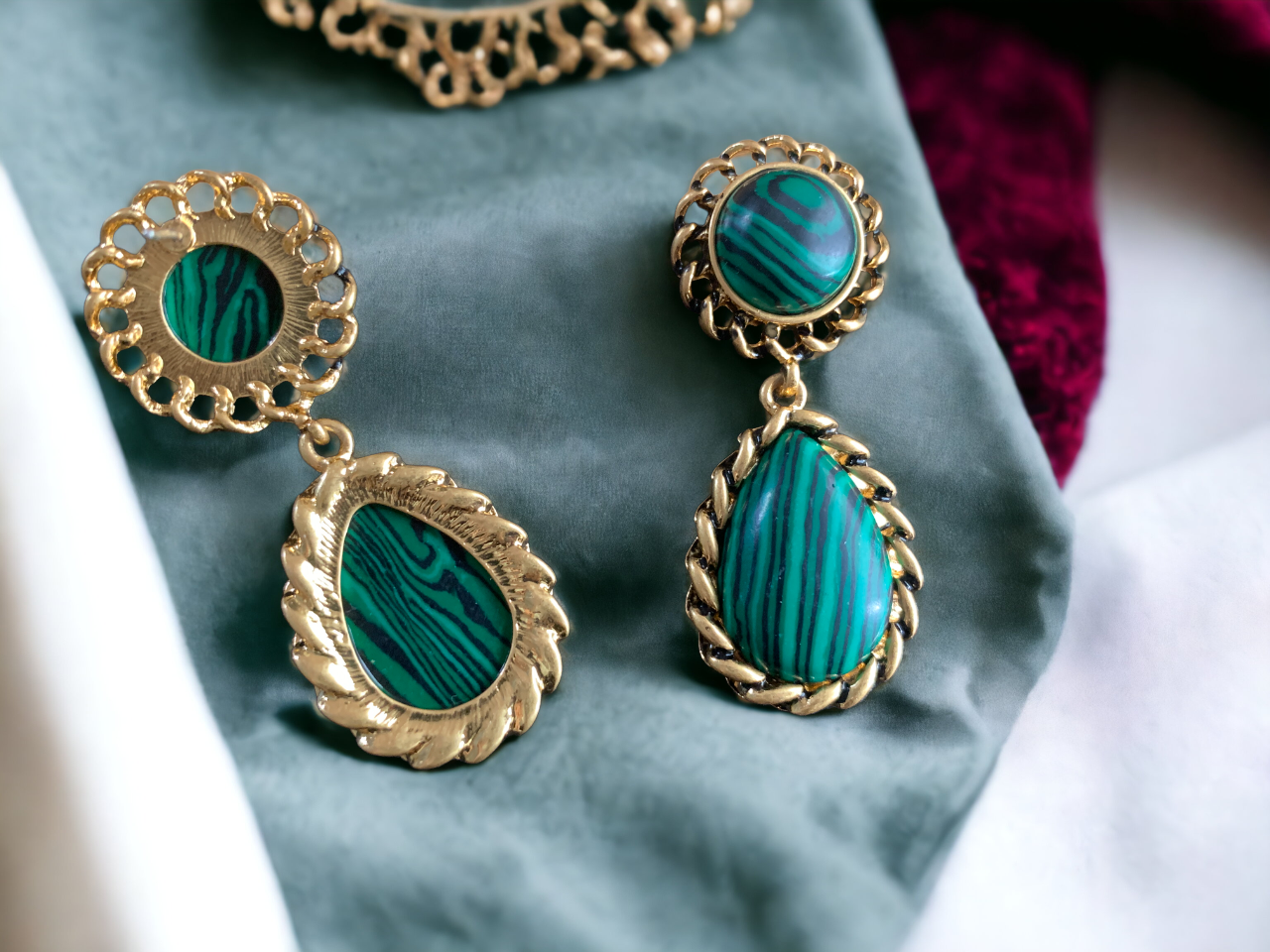 Natural Malachite Statement Earrings