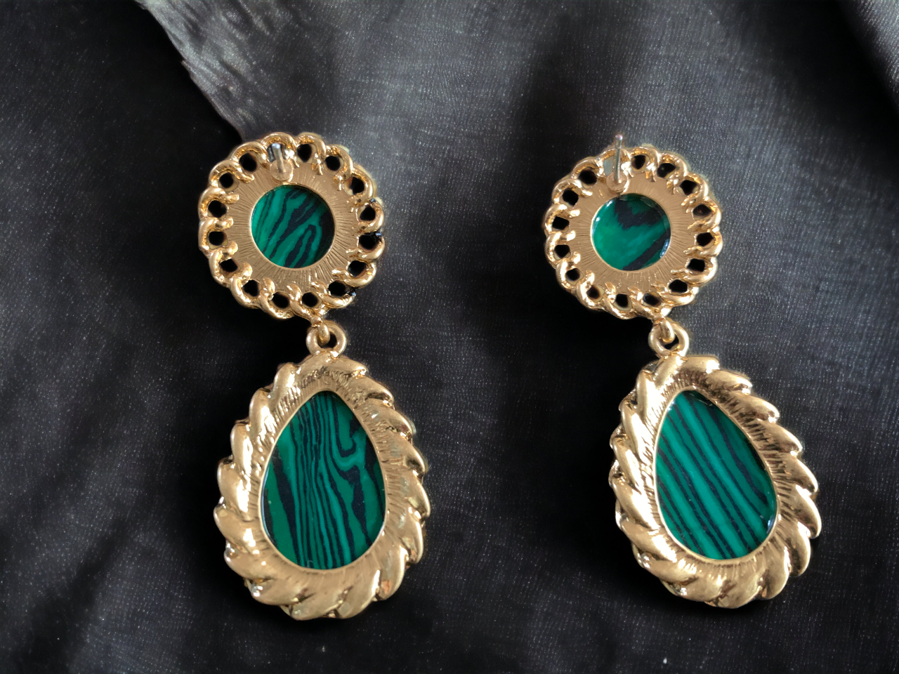 Natural Malachite Statement Earrings