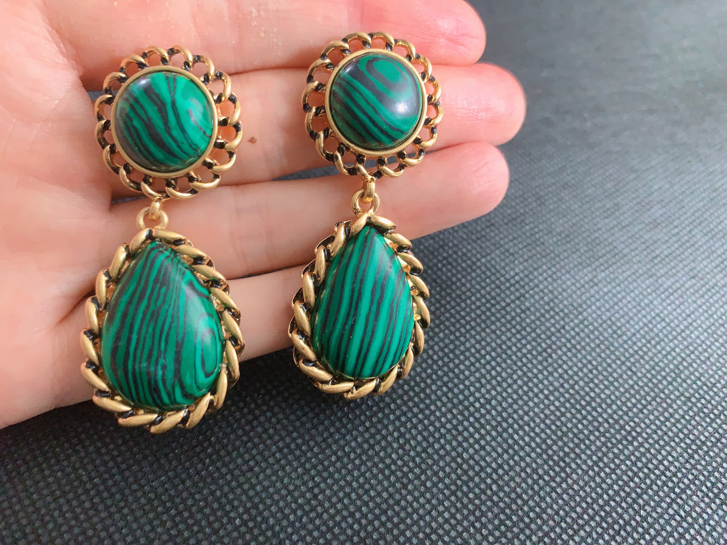 Natural Malachite Statement Earrings