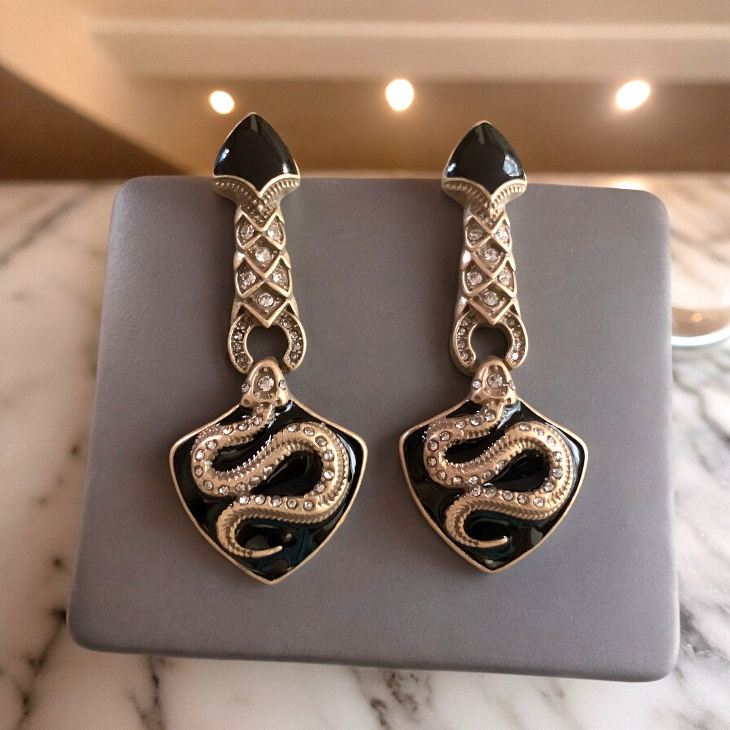 Black Enamel Serpent Earrings