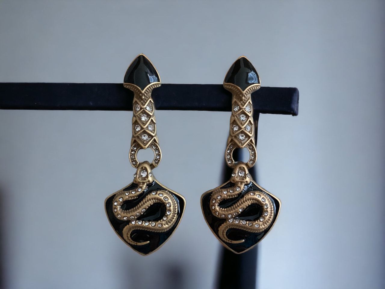 Black Enamel Serpent Earrings